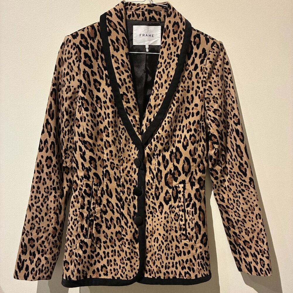 Frame Leopard/Cheetah Print 3-Button Velvet Blazer - Women's 2